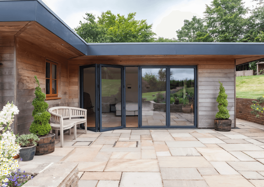 aluminium bifold door on the back of a modern home